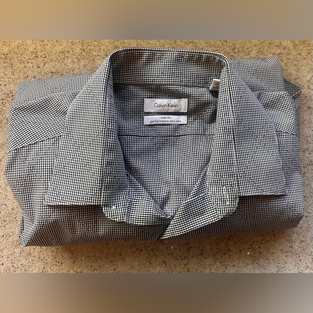 Calvin Klein Men's Black and White Checkered Shirt